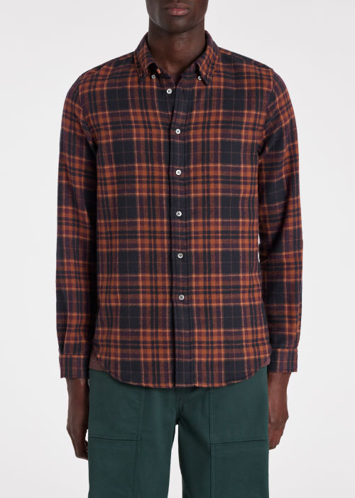 Model view - Brown Cotton Flannel Shirt Paul Smith